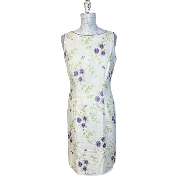 Sheri Martin New York Linen Blend Embroidered Floral Dress Women's Size 6 - Picture 5 of 11